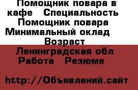 Помощник повара в кафе › Специальность ­ Помощник повара › Минимальный оклад ­ 25 000 › Возраст ­ 27 - Ленинградская обл. Работа » Резюме   